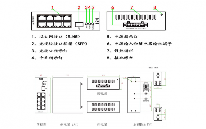 8路電口1路光口POE交換機N81